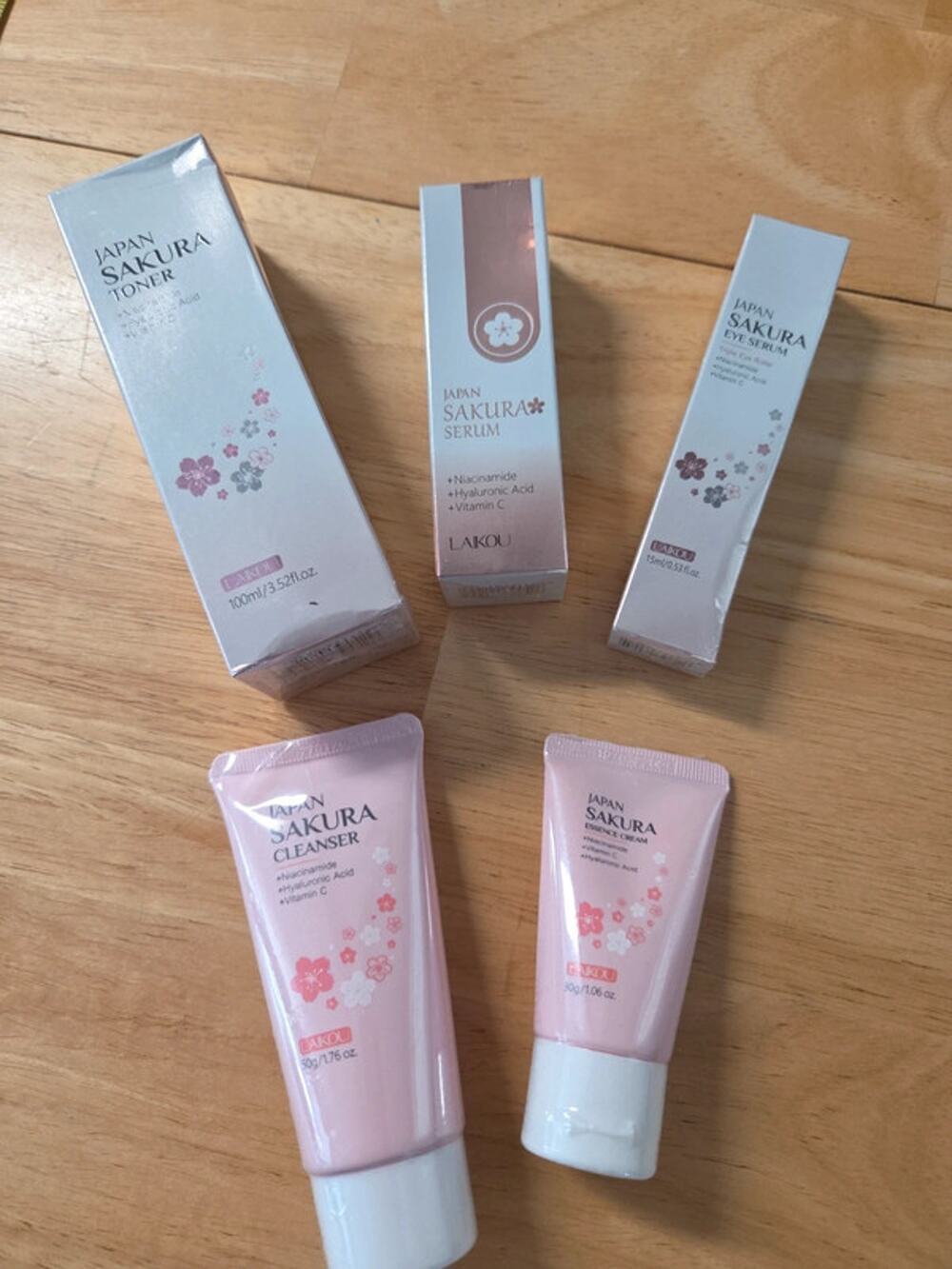 Laikou Japan Sakura 5pc Skincare Set Cleanser Toner Serum Eye Cream Face Cream